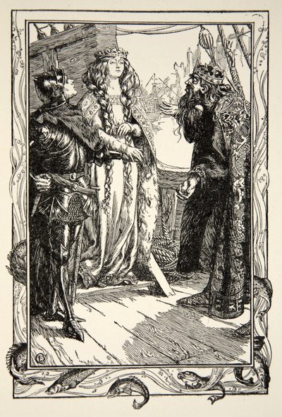 King Anguish gives Isolt to Sir Tristram, illustration from 